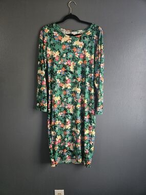 LuLaRoe Debbie Green Floral Long Sleeve Slim Sheath Dress Large